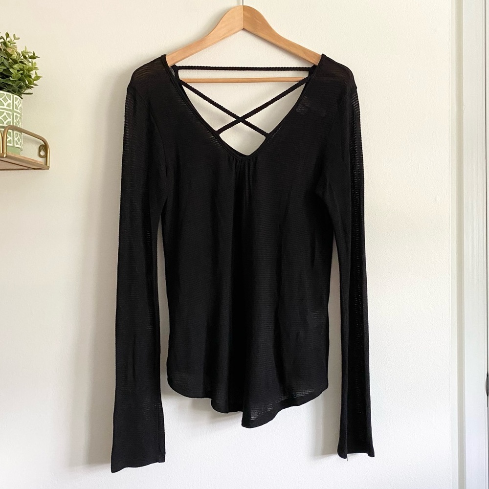 Alya Black Waffle Knit Cross Front Top | Francesca's